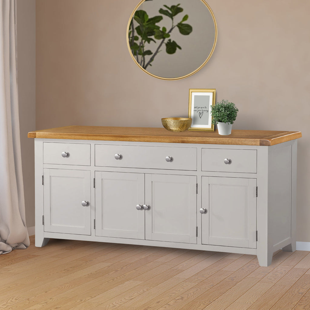 Cambridge Grey Painted Oak 4 Door 3 Drawer Sideboard