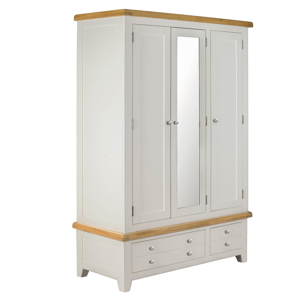 Cambridge Grey Painted Oak 3 Door 2 Drawer Wardrobe